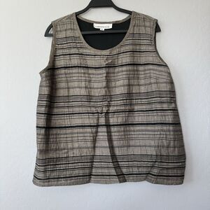 Caroline Rose‎ XLarge Taupe Black Stripe Linen Blend Sleeveless Tank Top